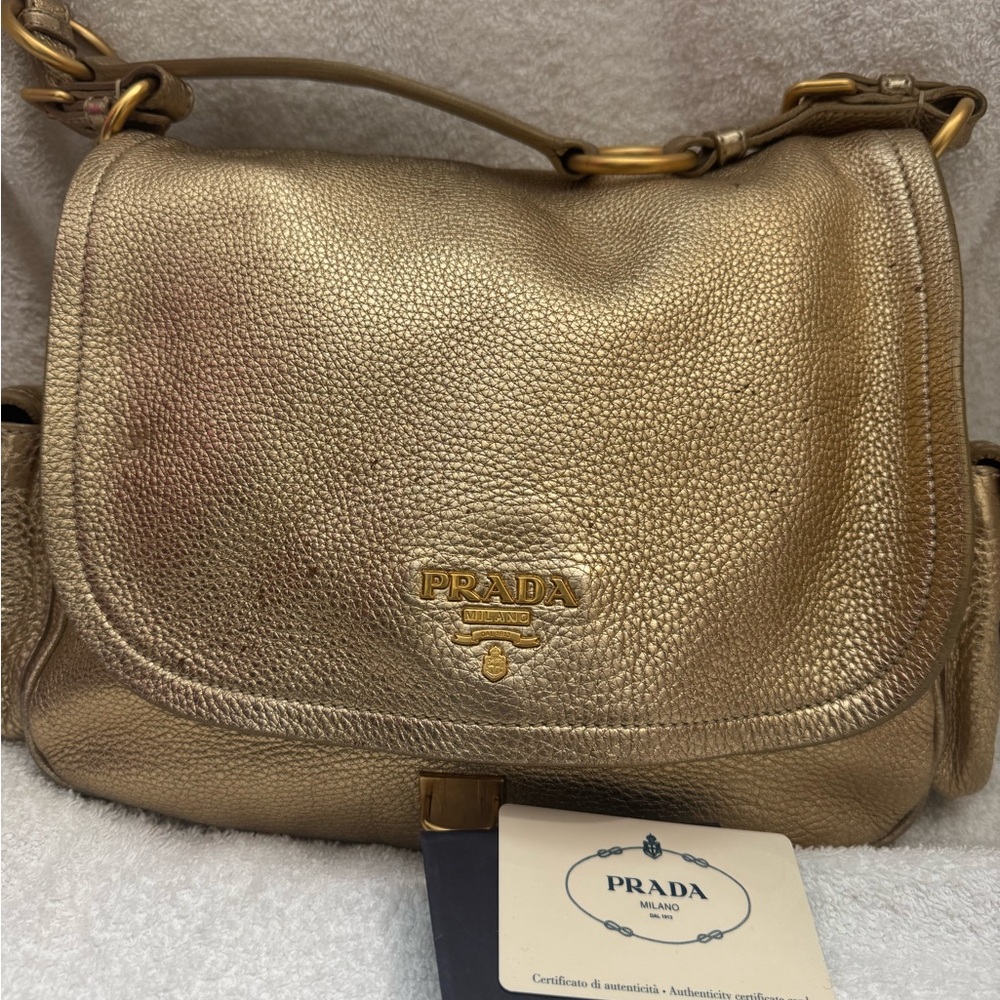 PRADA  Vitello Daino Shoulder Bag Platino
